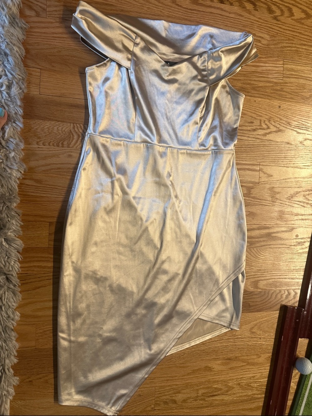 Lulu's Gold One-Shoulder Satin Sheath Dress